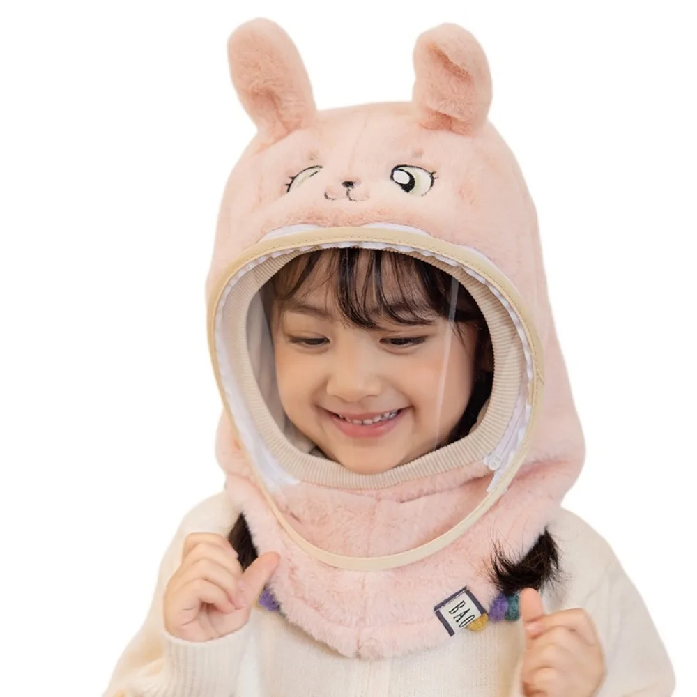 

Cartoon Mask Integrated Hat Full Face Mask Warm Shawls Head Caps with Face Shields High Definition Detachable
