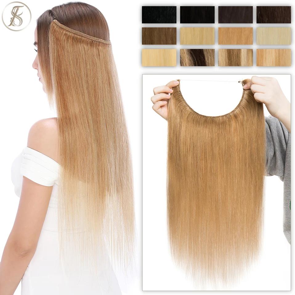 TESS Natürliche Haar Extensions Bundles Menschliches Haar 16-24inch 60g-80g Draht In Haar Extensions gerade Haarteil Unsichtbare Fisch Linie – Detail 1