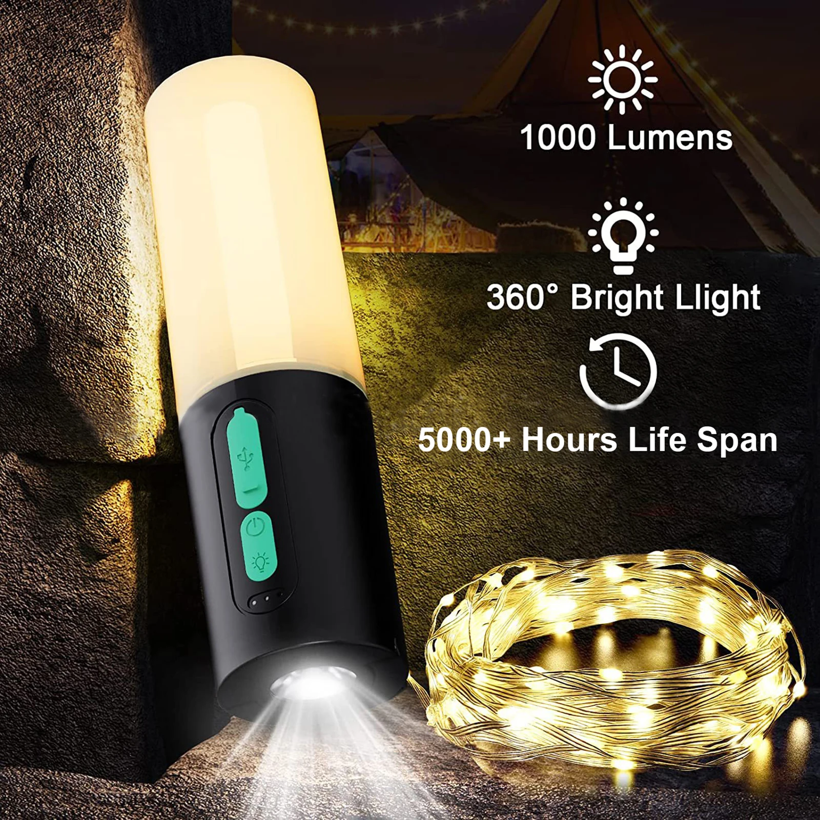 

Night Light Outdoor Camping Lantern Emergency Flashlight Night Light String Lights Type-C Rechargeable Built-in 4000mAh Battery
