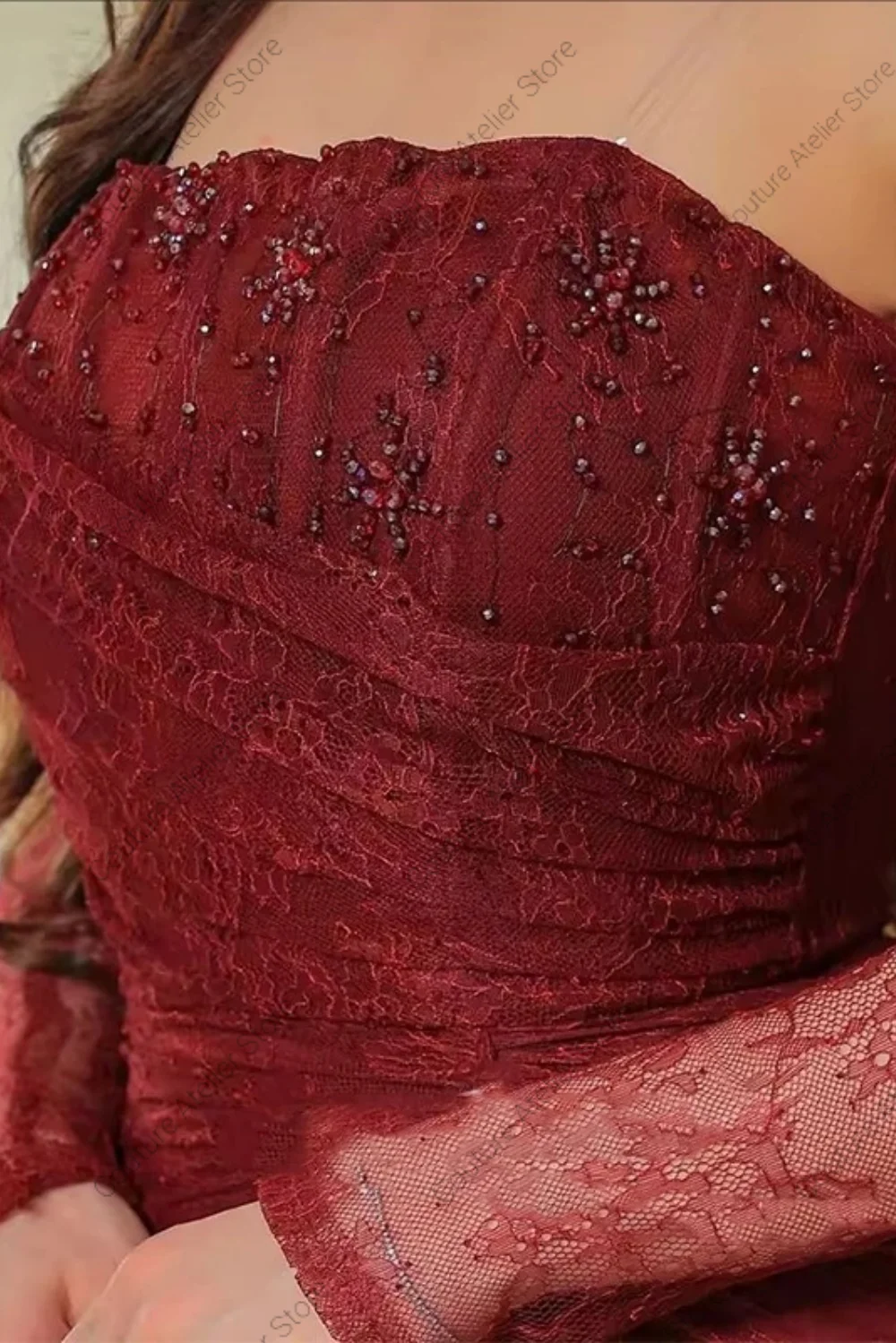 Vestido de noche de sirena de media manga de encaje rojo oxidado para mujer, vestidos de fiesta formales árabes sin tirantes de boda, lujosos y personalizados