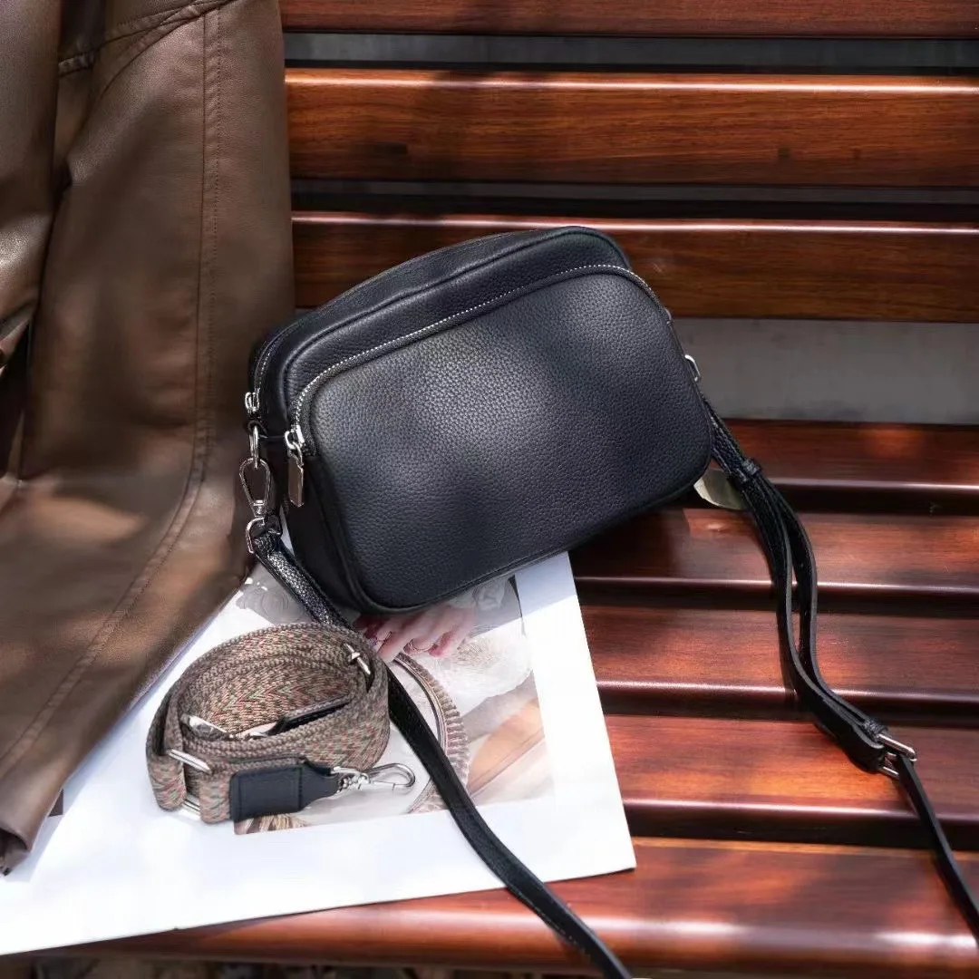 New Casual Green Color Camera Phone Messenger Bag Small Genuine Cow Leather Women Crossbody Shoulder Bag 2 Straps