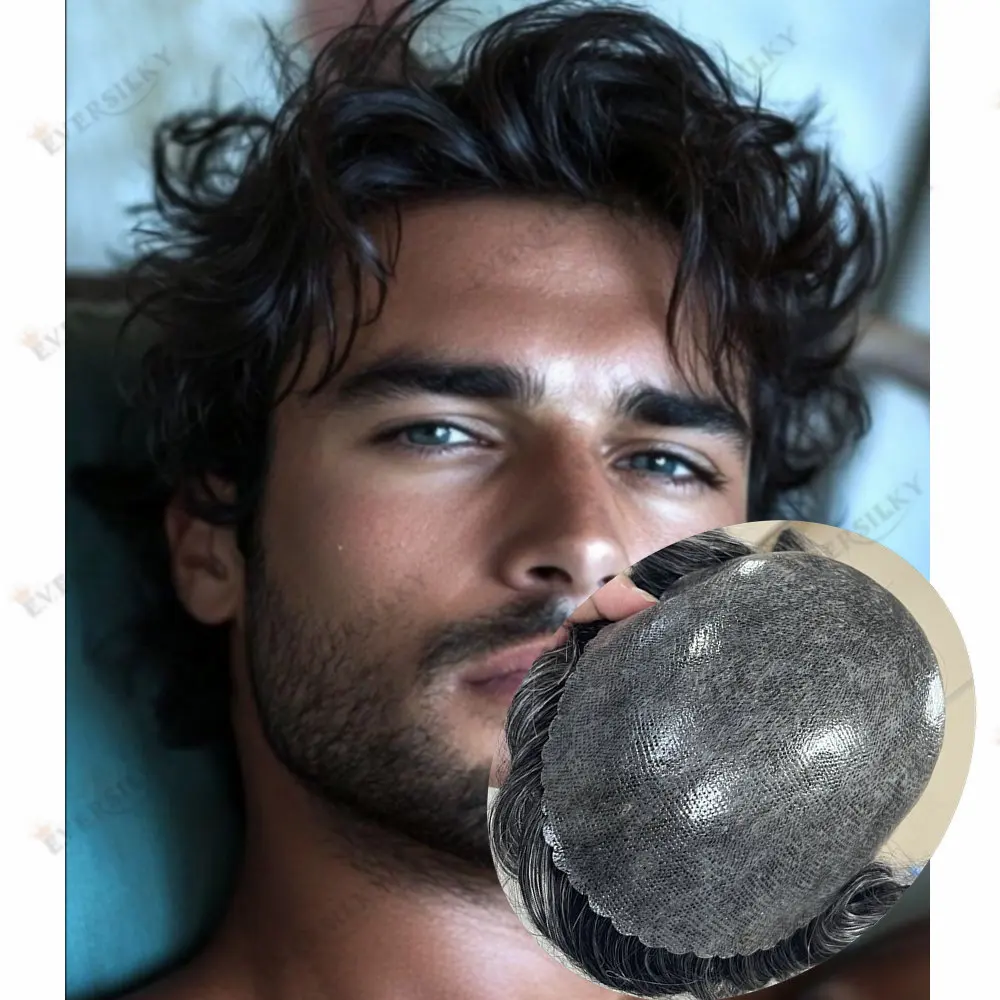 

Men's Knotless Wig 0.1mm Microskin Skin Hair System Male Hair Prosthesis Human Hair Men's Toupees Grey Black Brown Prosthesis