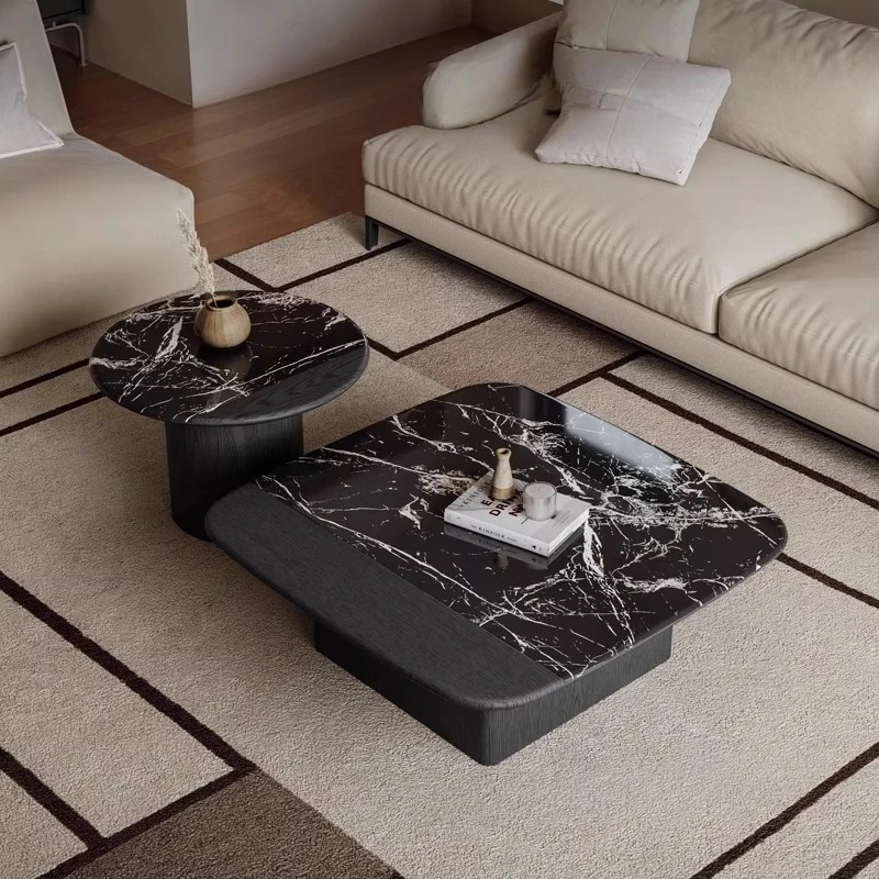 

Italian minimalist marble coffee table combination solid wood modern minimalist high-end household small apartment