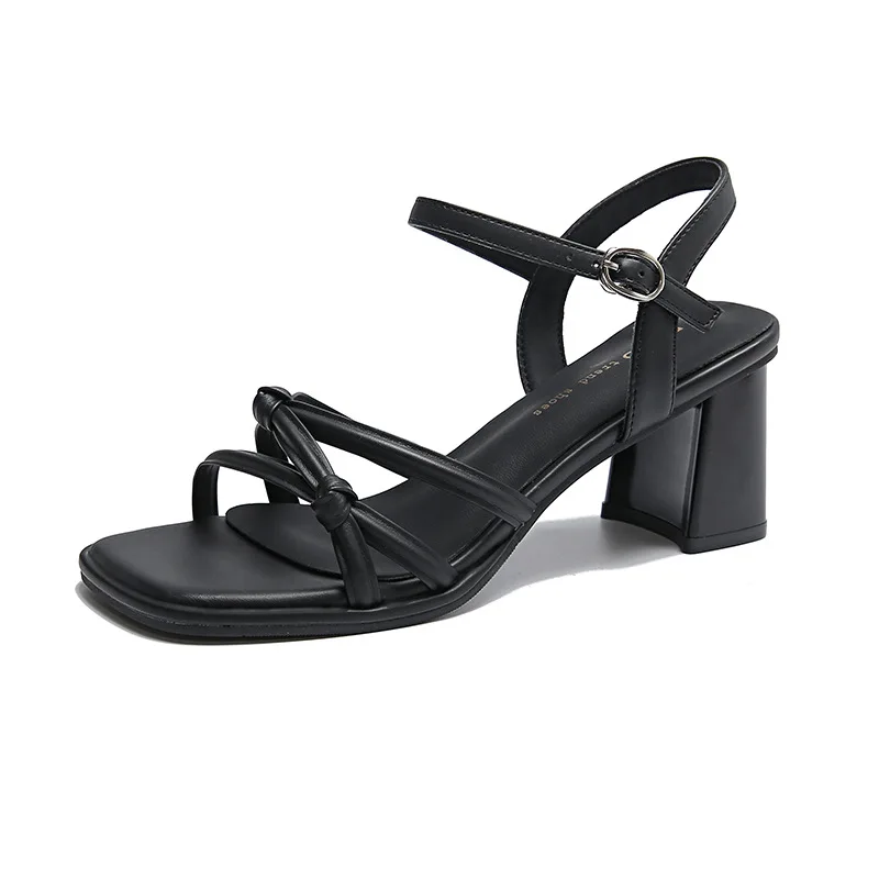 Sepatu Wanita Musim Panas Bermerek Sandal Chunky Hak Tinggi 2025 Sepatu Wanita Terikat Silang Roma Pompa Seksi Pesta Baru Sandal Mujer Zapatos