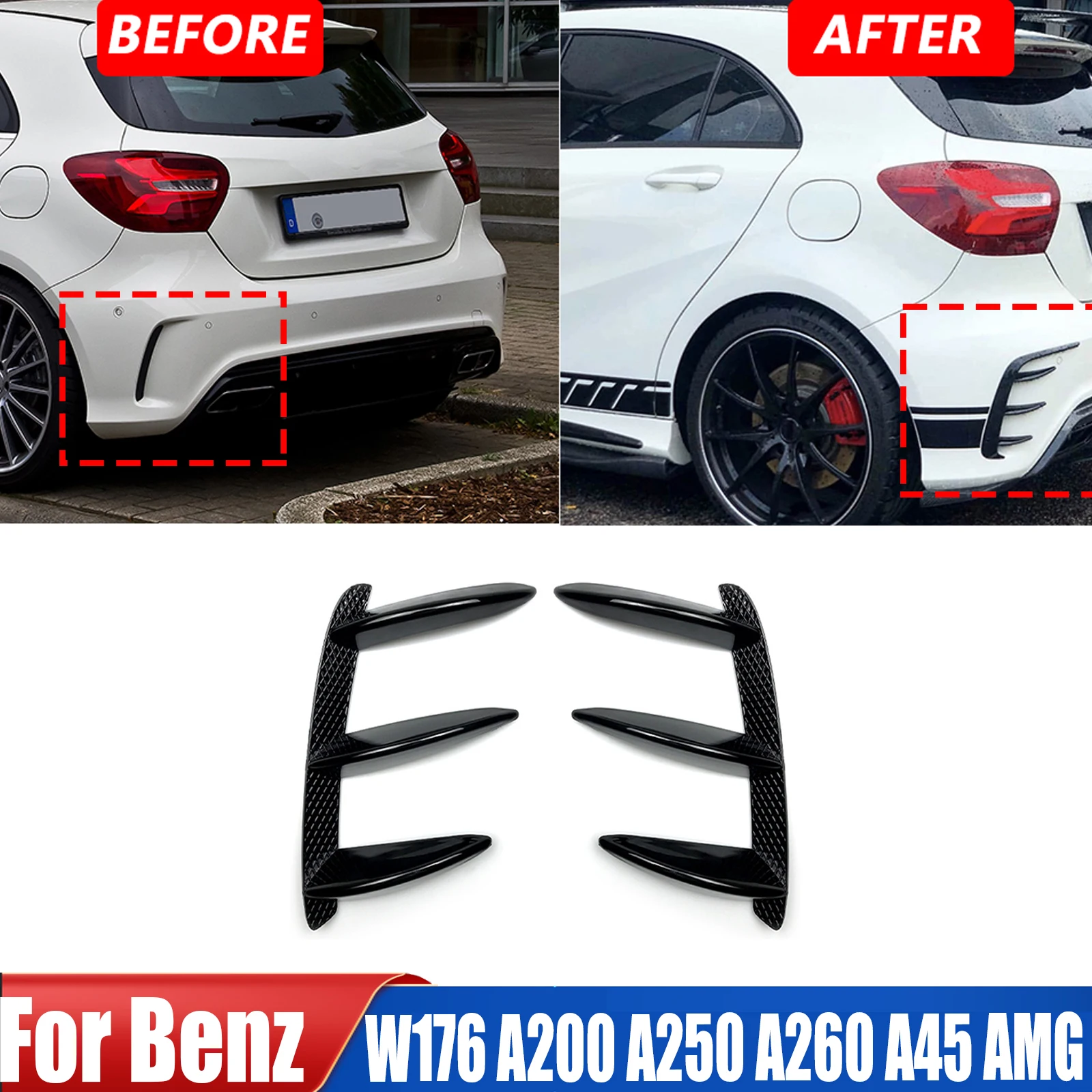 

Для Mercedes Benz W176 A200 A250 A260 A45 AMG 2013-2018 автомобильный задний бампер, комплект кузова, вентиляционные канавки, воздушный нож, спойлер, аксессуары