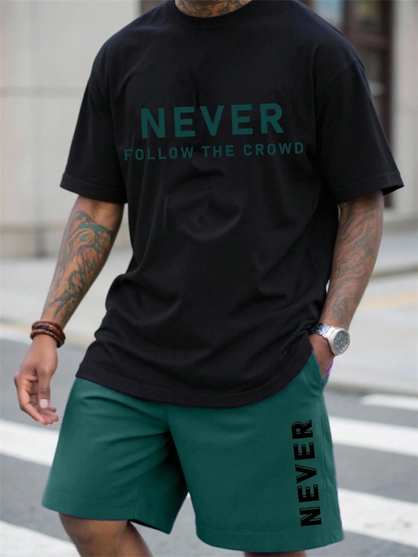 

2026 Summer New Arrival 3D Letter Print Set Street Style Casual Menswear Minimalist Comfort Set Men's Breathable Two-Piece Set