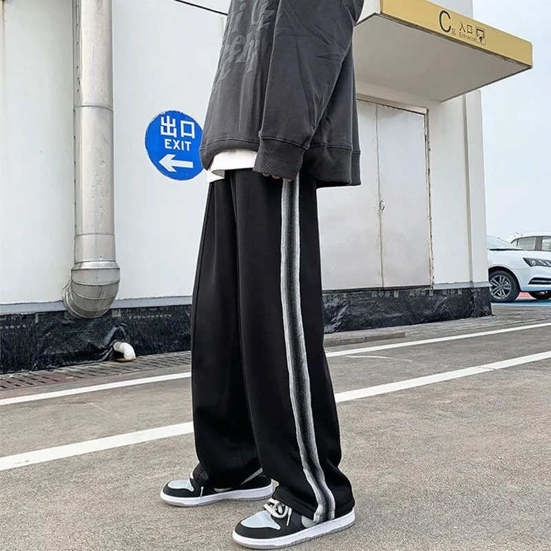 Pantalones Largos Casuales de Moda Urbana con Abertura Lateral y Rayas para Hombre, Estilo Y2K, Color Negro, Tipo Paracaídas, Novedad 2026