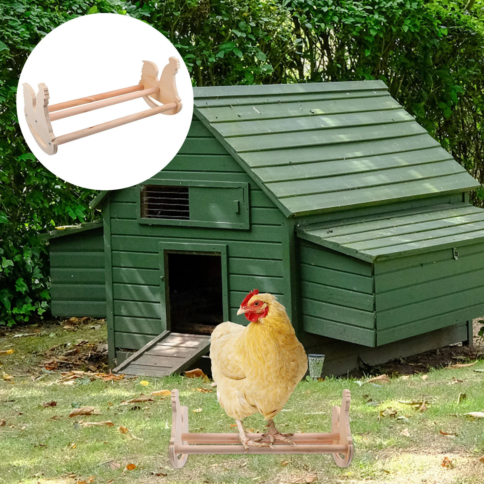 

1Pcs Chicken Shape Wooden Perch Rack Multifunctional Pet Bird Chew Rooster Hen Roosting Holder Reliable