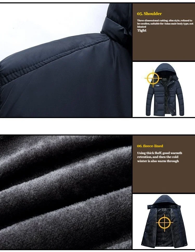Winter-New-Solid-Color-Plush-Cotton-Jacket-for-Men,-Warm-and-Anti-Cold-Zipper-Hooded-Jacket,-Men's-Casual-Loose-Jacket