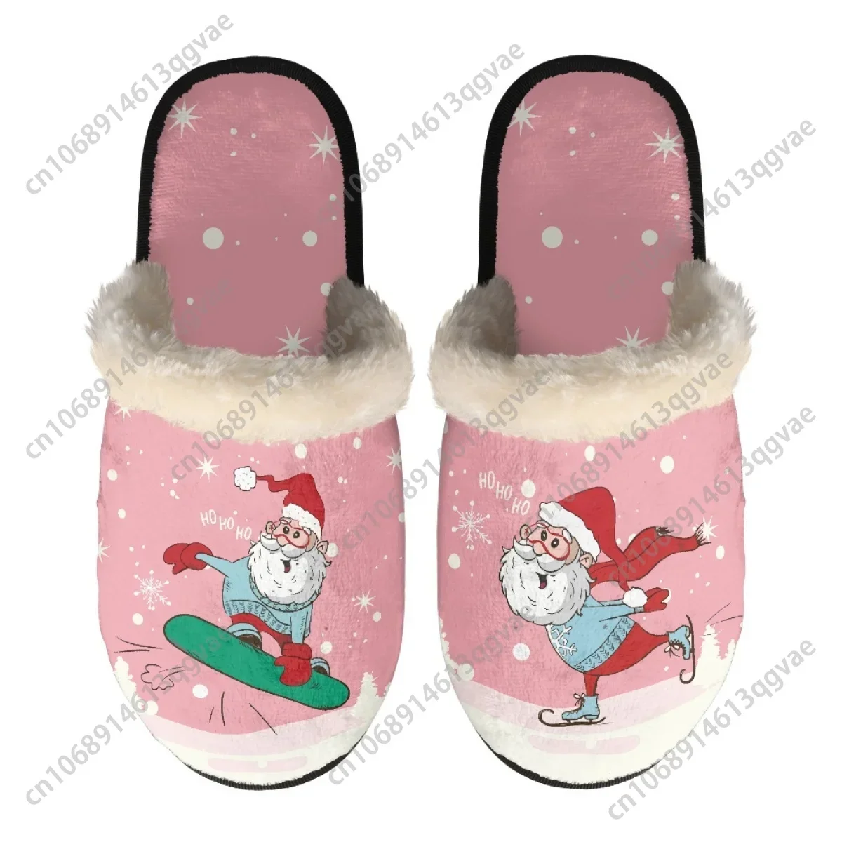 Skiing Santa Claus Gifts Slippers Mens Womens Home Cotton Plush Bedroom Casual Keep Warm Customized Thermal Lightweight Slipper