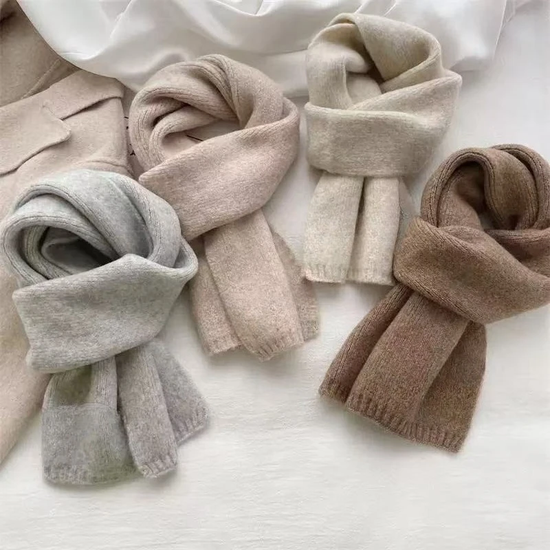 1 women's solid color versatile knitted scarf, simple, soft and warm in winter atmosphere, small scarf