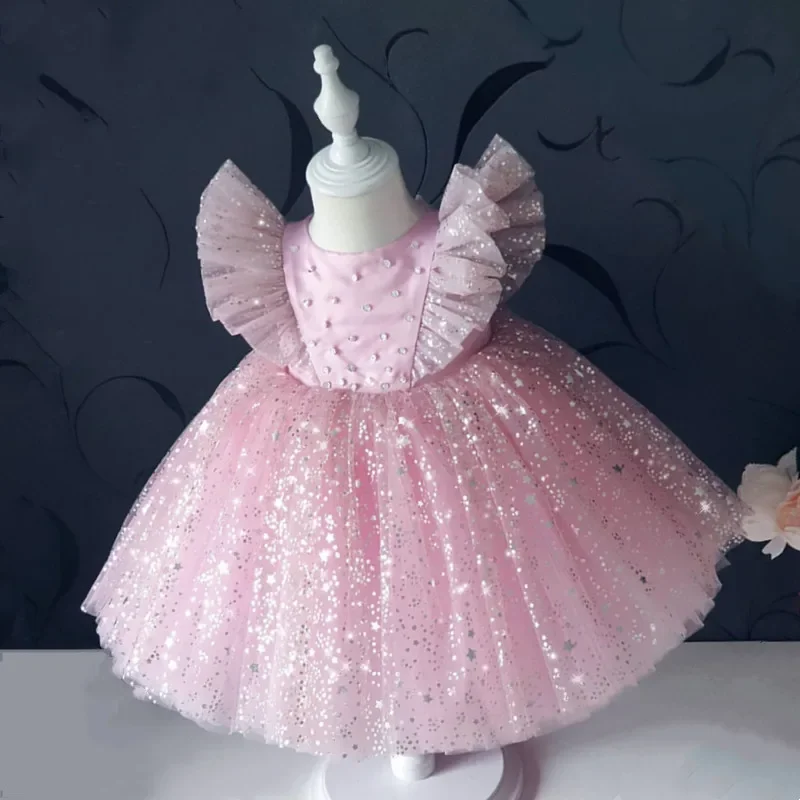 Robe de princesse en maille à paillettes pour bébé fille, tutu de baptême, fête d'anniversaire, 0-5T