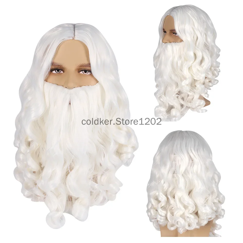 

Christmas Gift Santa Claus Wig and Beard Synthetic Hair Short Cosplay Wigs for Men White Hairpiece Accessories Santa Beard