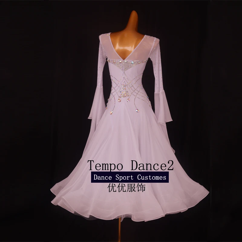 White Ballroom Dance Dress Ballroom Dress Waltz Competition Lycra Waltz Stage Dance Wear Clothes