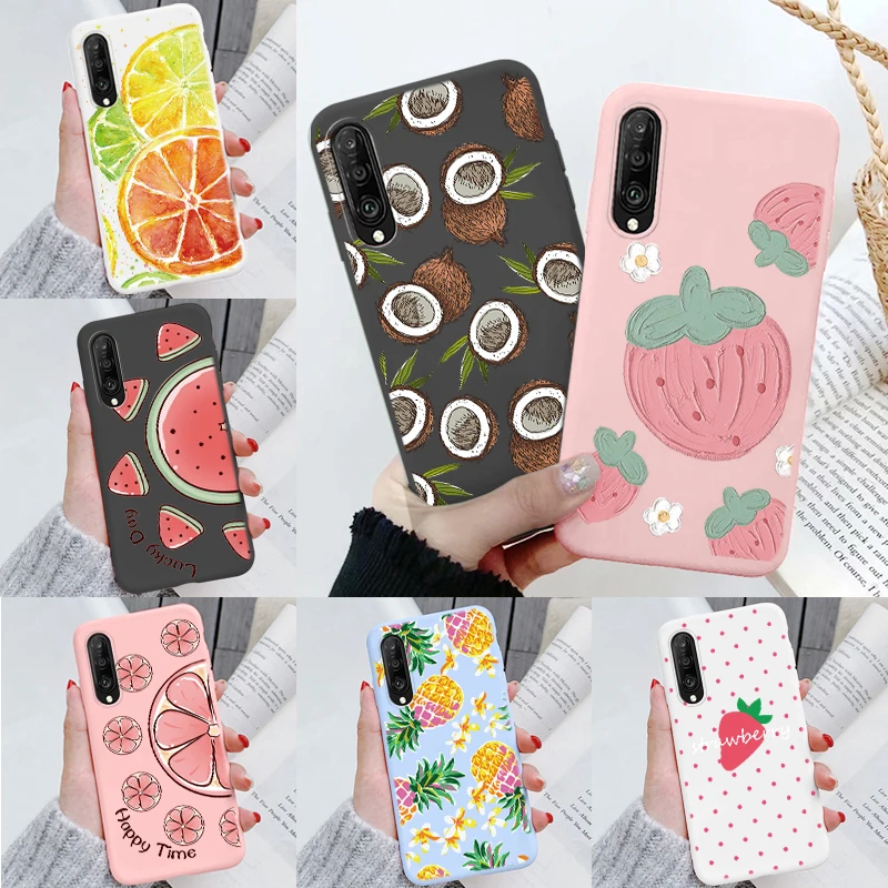 สําหรับHonor 9C Y7P Huawei Y6 Y6S Y9 Y7 Prime 8A 9 Plus P40 Lite E P30 Pro Huawei Mate 20 Lite 20 เชอร์รี่สตรอเบอร์รี่สีชมพูโทรศัพท์กรณี