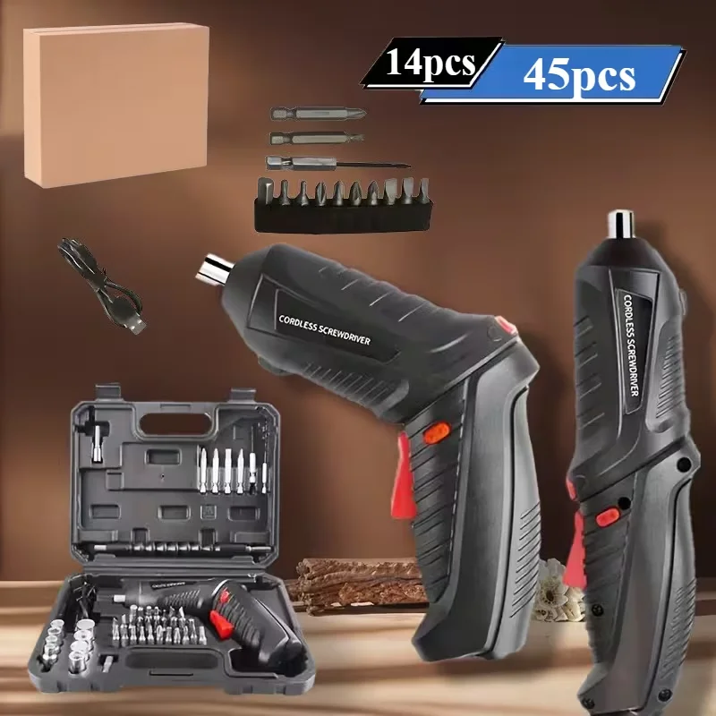 45/14pcs Cordless Electric Screwdriver, Screw Gun, Compact Portable Screwdriver Kit for Electric Drill Sets, Adjustable Design, Durable Battery, High Torque, Includes Various Additions for Lovers And Professionals