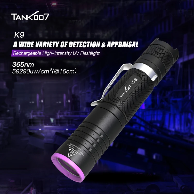 TANK007 Rechargeable Ultraviolet Flashlight USB Charging Blacklight Torch UV for Carpet Stains/Pet Urine Detection, Outdoor Use