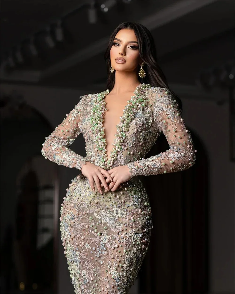 Mintgrünes, verziertes Abendkleid 2025, luxuriöses, perlenbesetztes Meerjungfrauenkleid, abnehmbarer Schwanz, Arabia, formelles Party-Abschlussballkleid, individuell gestaltet