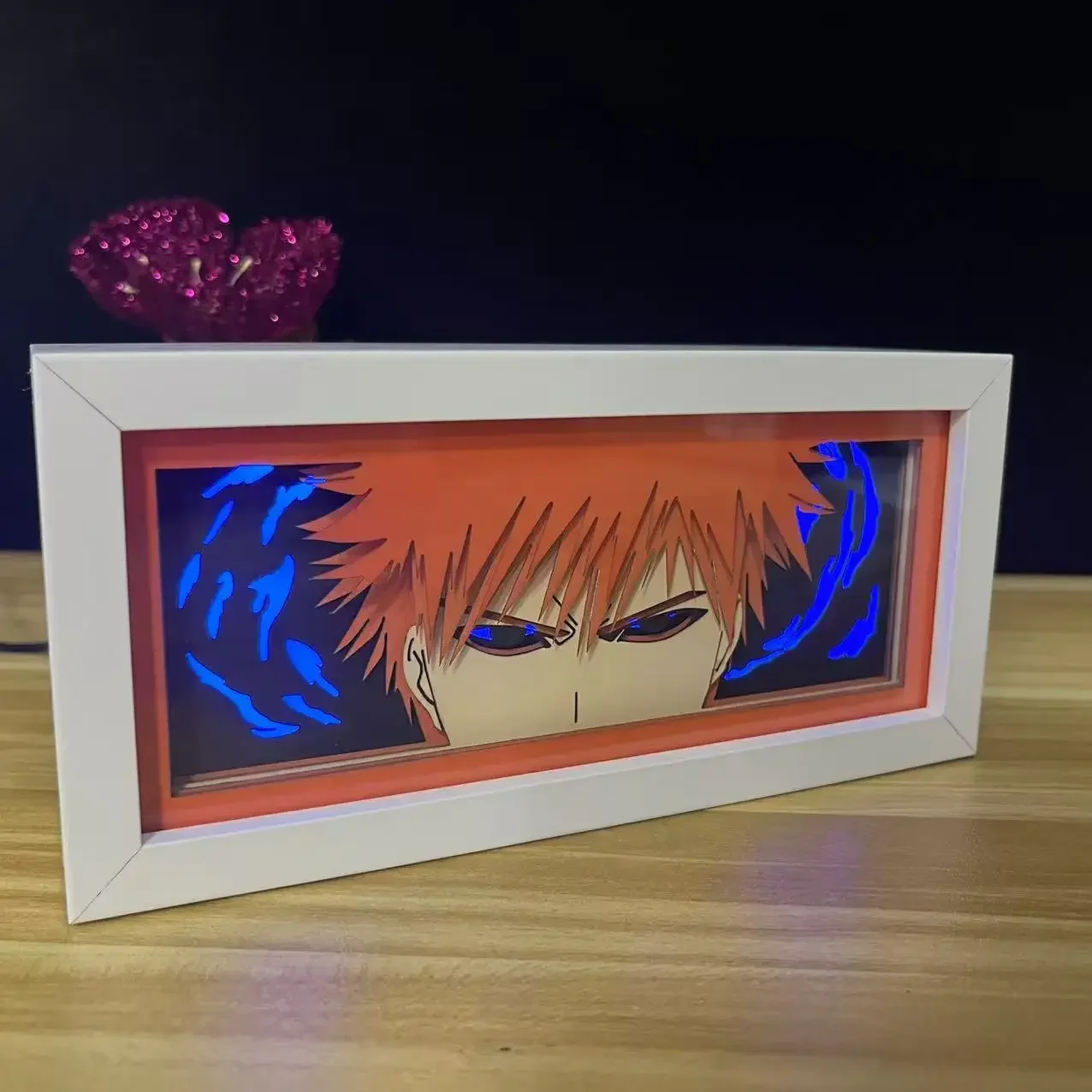 RGB Color Bleach Ichigo Kurosaki Anime Light Box MDF Wood Frame Laser Paper Cut Shadow Box Bleach Led Night Light for Room Decor
