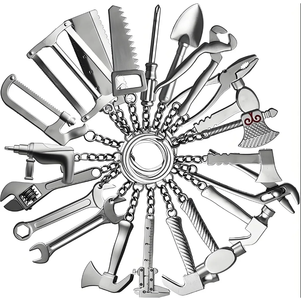 Rollenspielset, Mini-Konstruktion, Multi-DIY-Spielzeug, kleine Werkzeuge, Metall-Schlüsselanhänger, verschiedene Designs für kreatives Spielen, Geschenk, Auto-Schlüsselanhänger – Detail 4