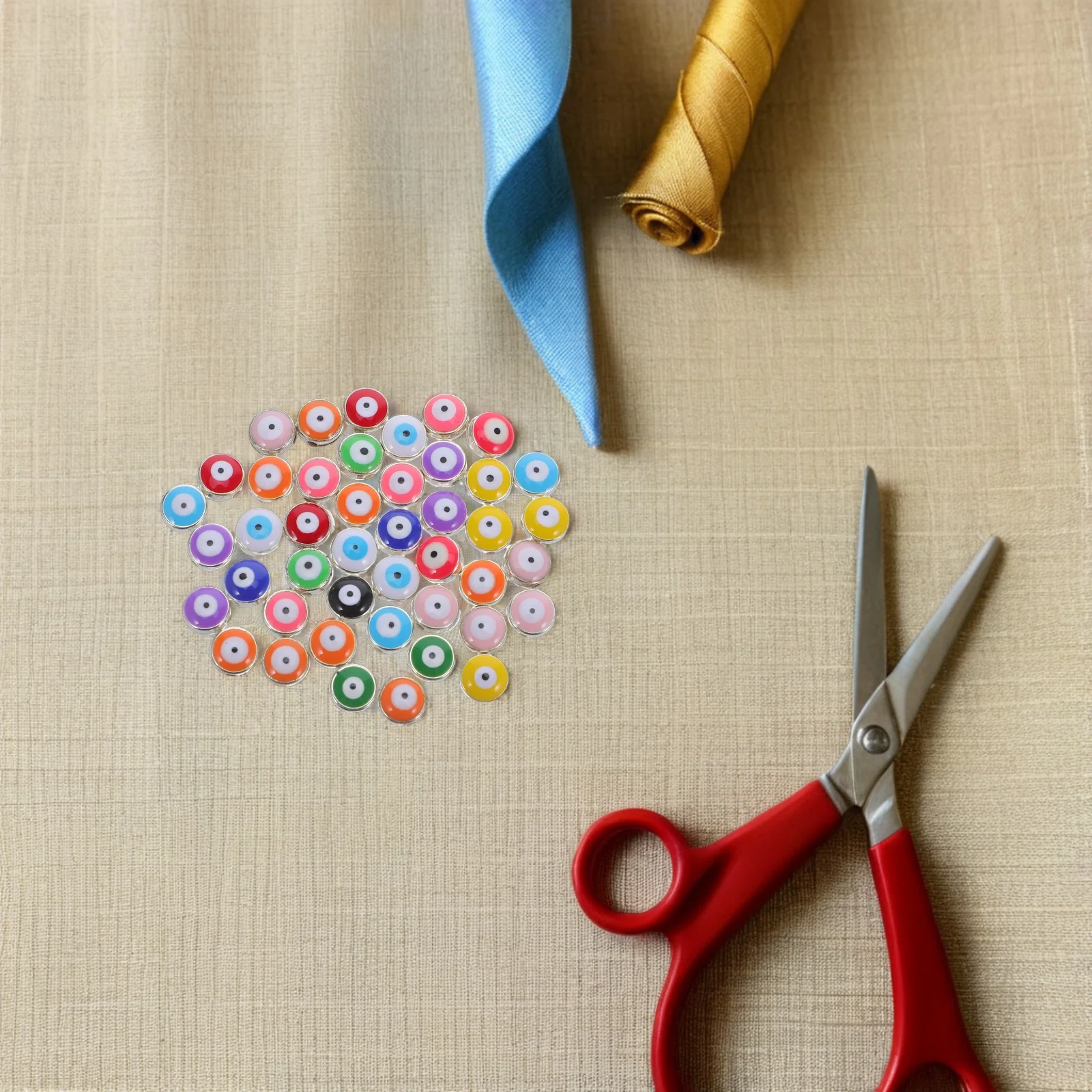 

60Pcs Evil Eye Resin Beads Flat Round Charms for DIY Jewelry Making Bracelets Necklaces Earrings Keychains Craft Supplies