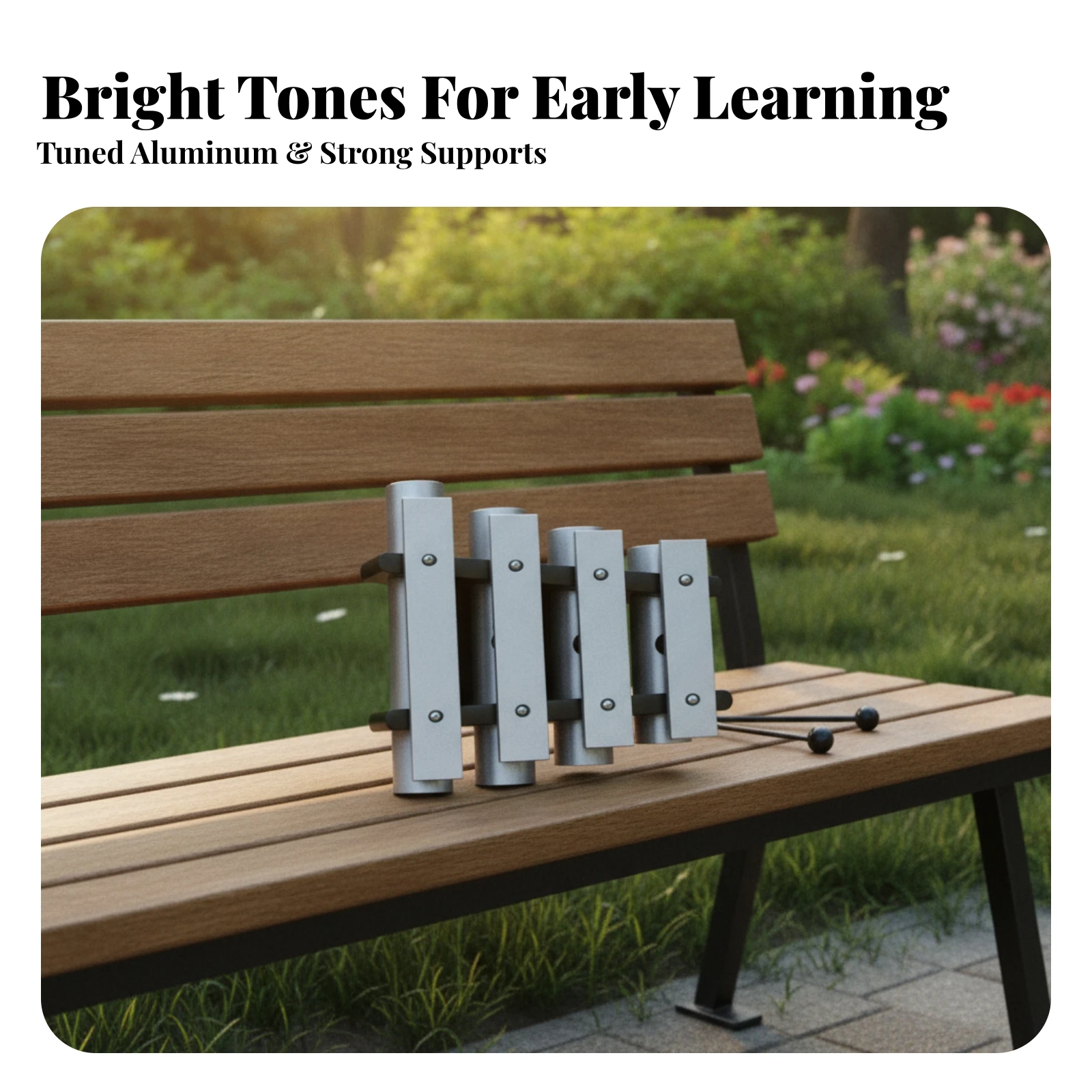 4-Note Metallophone with Mallet Soothing 4-Tone Aluminum Bar Chime Stepped Bar Percussion Instrument Relaxing Compact