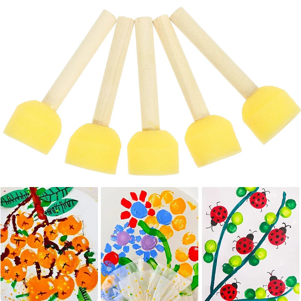 

5Pcs Sponge Stamps Sponge Stencil Brush Multifunctional Sponge Foam Brushes Wooden Handle Painting Brushes for Drawing Craft