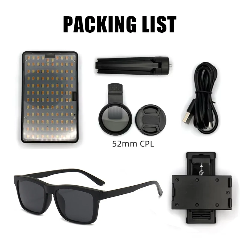 120 LED الخرز الوشم الاستقطاب ضوء مرشح مع 52 مللي متر Cpl الهاتف المحمول عدسة الوشم رؤية الاستقطاب نظارات التصوير الخفيفة