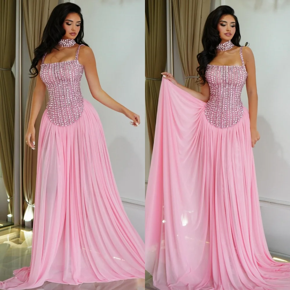 

Customized Fashion Pink Chiffon Evening Dress Exquisite Strapless Sleeveless Homecoming Dresses Temperament Vestido De Festa