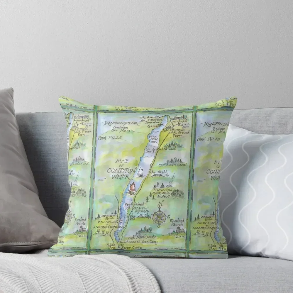 

Swallows and Amazons map of Coniston Water - Throw Pillow Anime Sofa Covers pillow