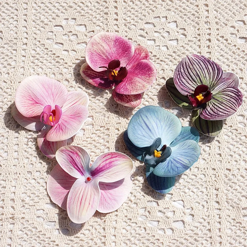 2 قطعة قطن السيليكون ثلاثية الأبعاد مطبوعة فالاينوبسيس السحلية رؤوس زهور صغيرة زينة الزفاف الرائعة فو الزهور