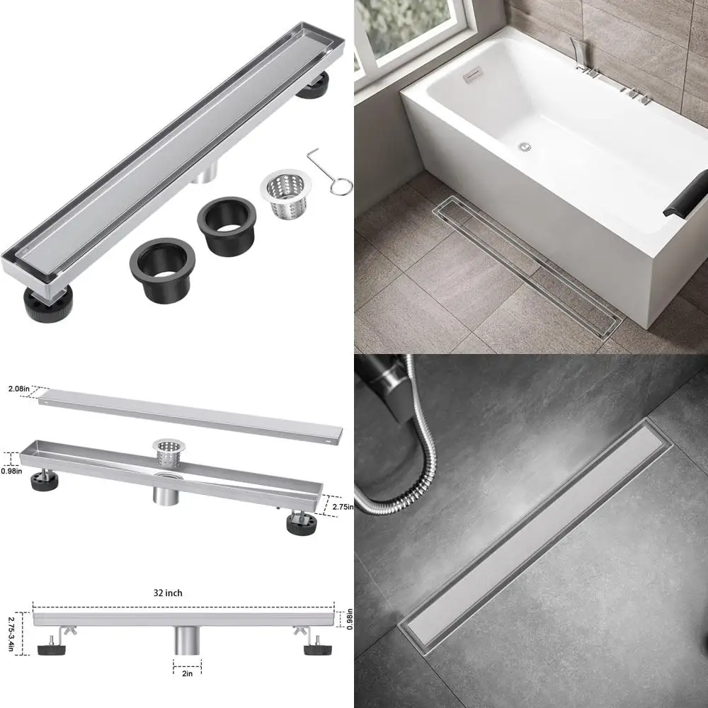 32-Inch Linear Shower Drain with Tile Insert, Brushed Nickel, 304 Stainless Steel, Hair Strainer Included