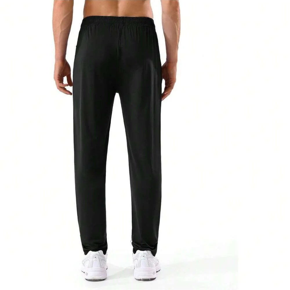 Men's Long Straight Leg Pants Mid Waist Elastic Waistband with Adjustable Drawstring Breathable 4-way Stretch Lightweight