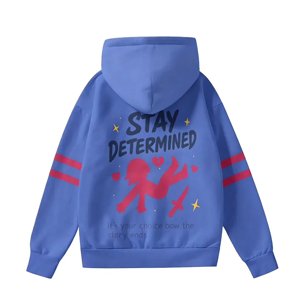 Undertale Frisk Cosplay Hoodies für Männer und Frauen Pullover Jacke STAY DETERMINED Schriftzug Grafik Sudaderas Lässige Streetwear Paar-Oberteile – Detail 4