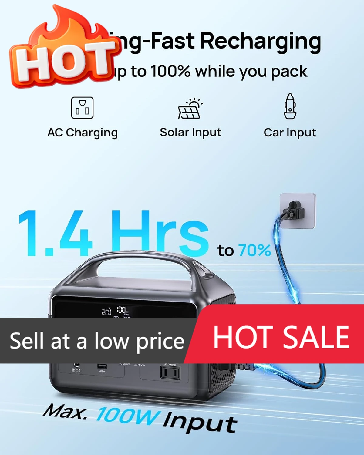 

Hot SalePortable Power Station 60,000mAh, 192Wh LiFePO4 Battery Backup w/2 300W (Surge 600W) AC Outlets, 2H Fast Charging