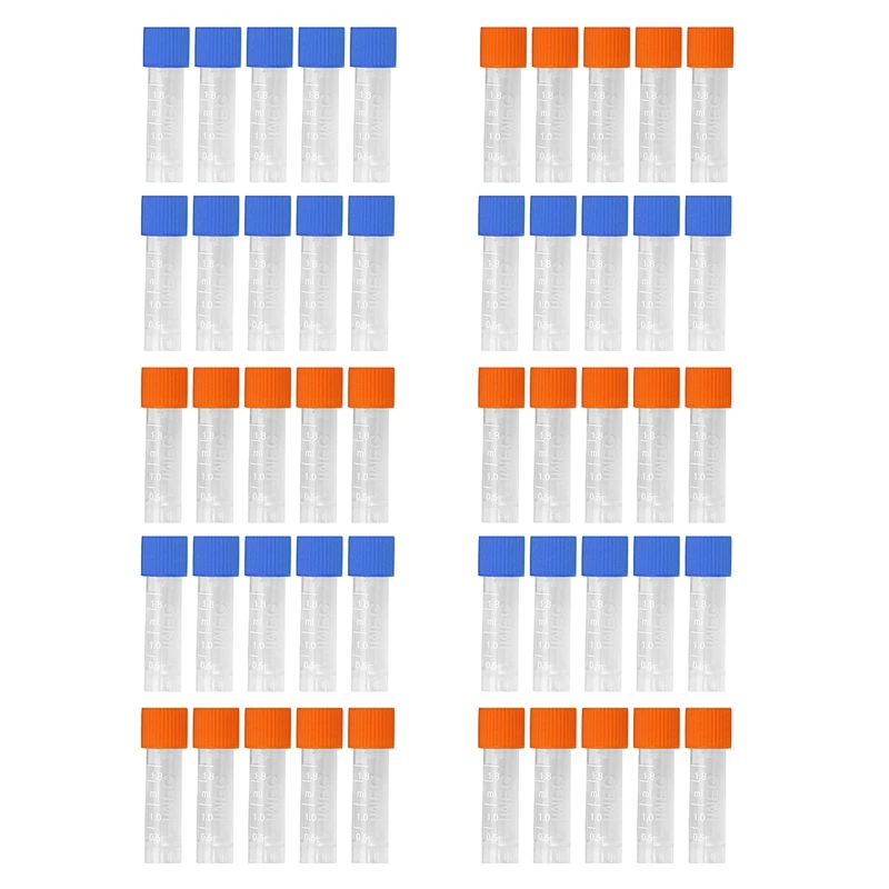 50Pcs 1.8ml Plastic Graduated 0.063oz Cryovial Test Tube Sample Pipe With Seal Cap-FABY