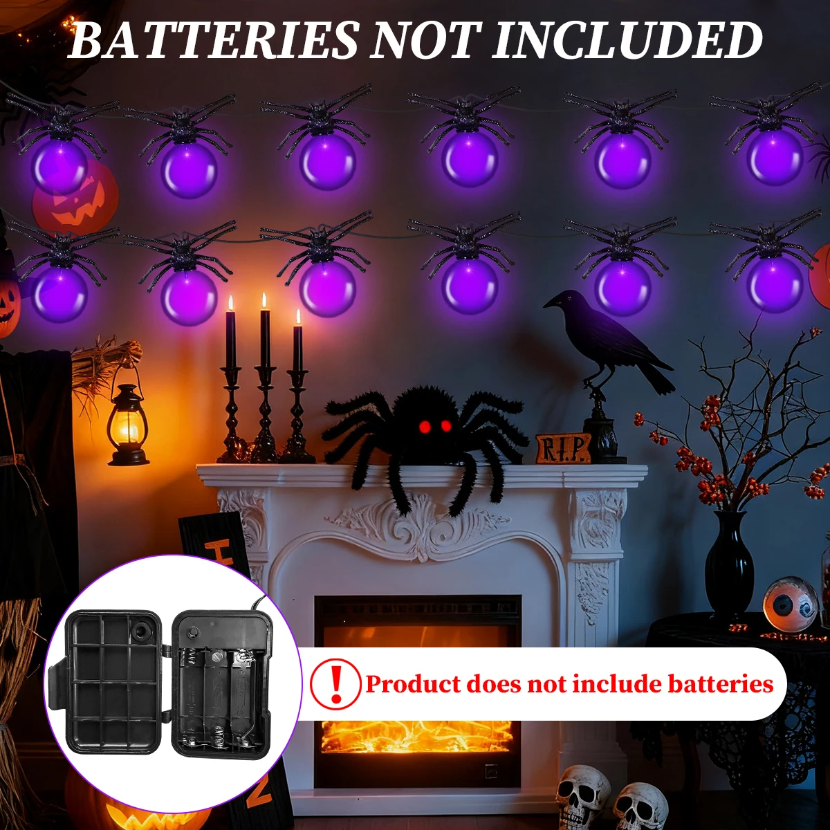 أضواء سلسلة عنكبوت لديكور الهالوين، مصباح LED أرجواني يعمل بالبطارية للفناء الداخلي لعيد الهالوين وعيد الميلاد، وديكور الحديقة #3
