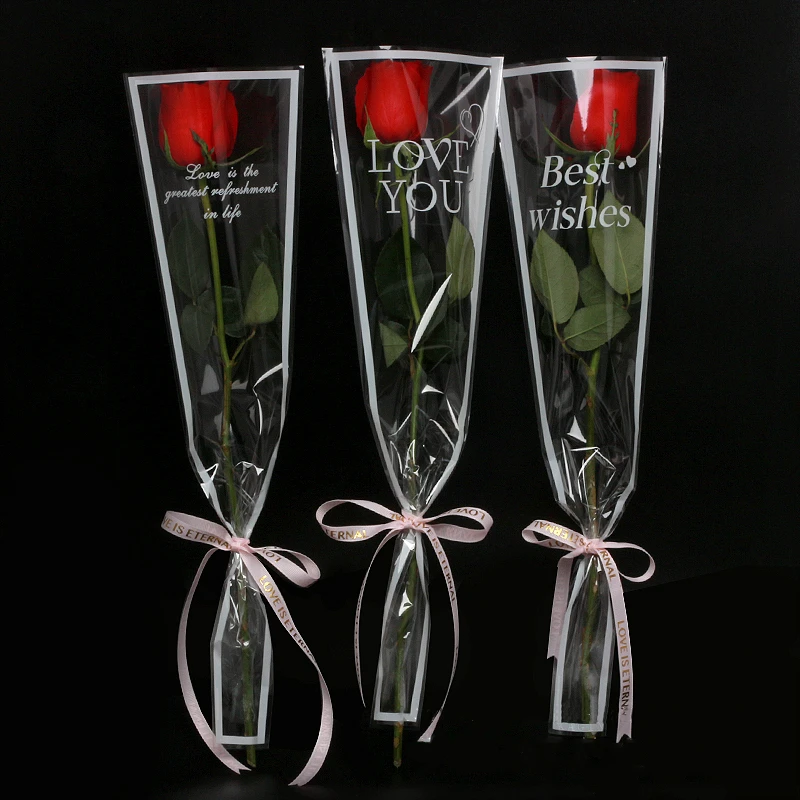 English Single Bouquet Bag, Rose Flower Wrapping Paper, Florist Materials, Transparent Border