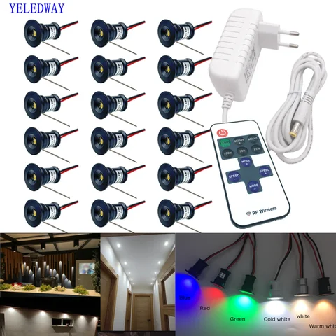 미니 LED 다운라이트 12V 스포트 라이트 1W 디밍이 가능한 천장 조명 세트 리모콘 매립형 블랙 실버 화이트 캐비닛 스포트라이트