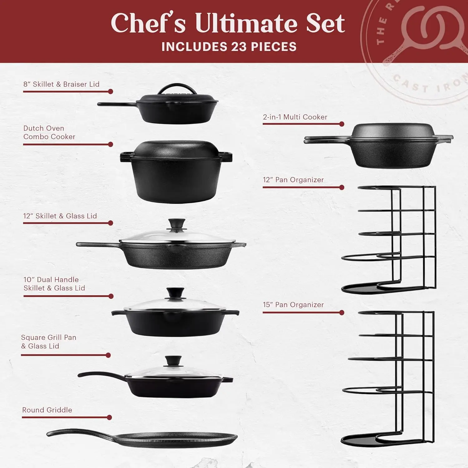 Cuisinel Cast Iron 23-Pc Cookware Set - 8