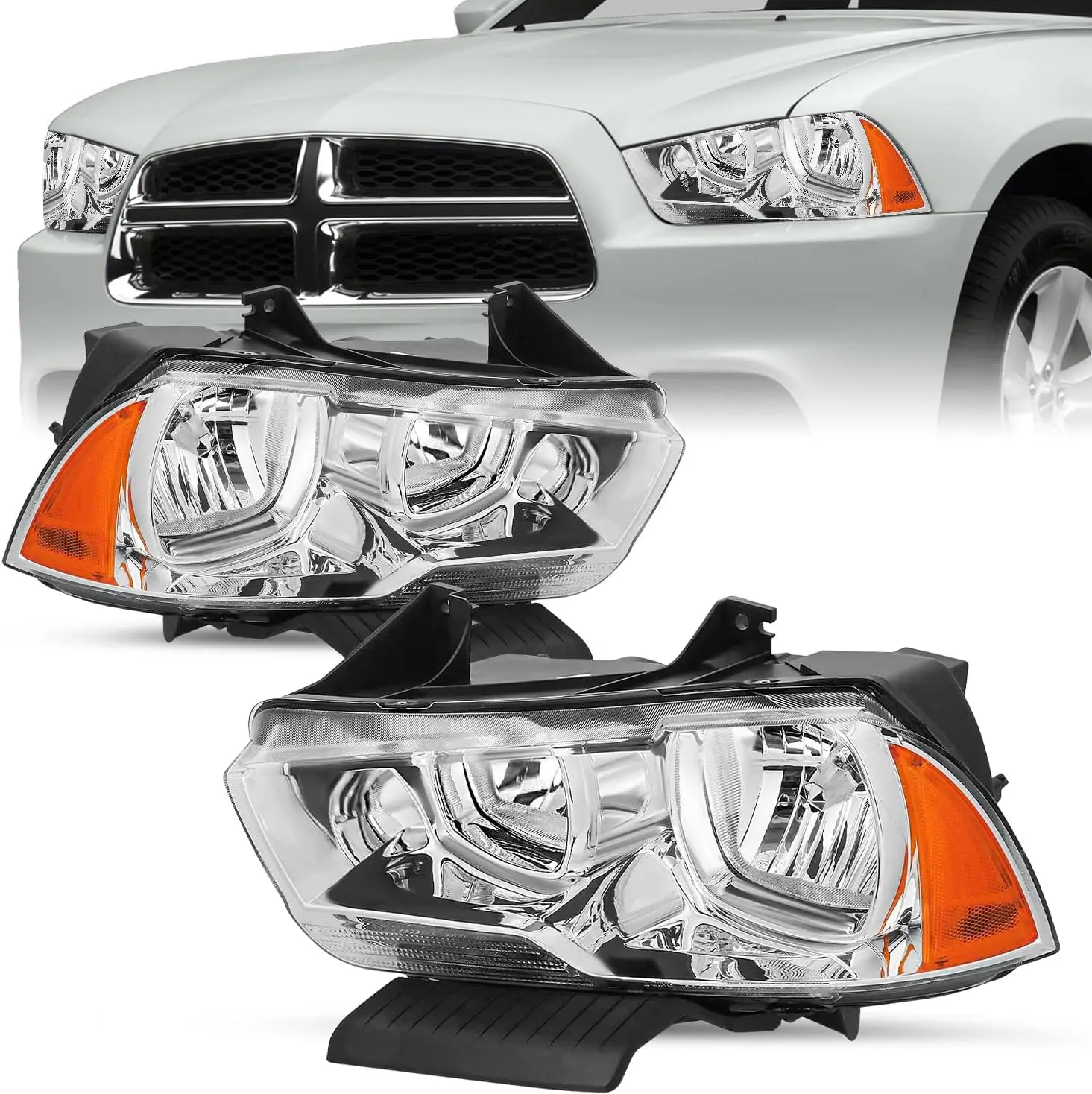 

Halogen Type Headlight Assembly Set Compatible with 2011 2012 2013 2014 Dodge Charger Replacement Headlamp Passenger and Driver