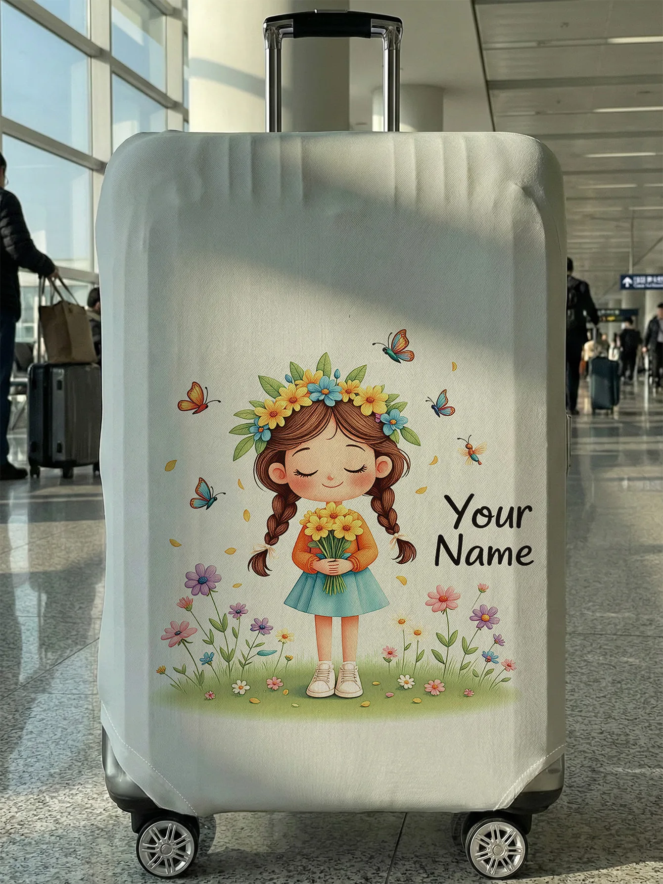 

Custom Name Flower Wreath Girl Print Luggage Cover, Suitable for 18-32 Inch Luggage Cover, Luggage Handle Glove, Travel Accessor