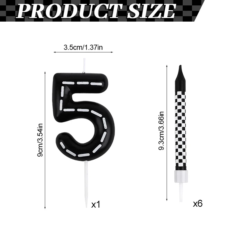 7 قطعة/المجموعة سباق السيارات عيد ميلاد عدد الشموع أسود أبيض متقلب تحت عنوان كعكة توبر أطفال بنين حفلة عيد ميلاد الديكور المفضلة #5
