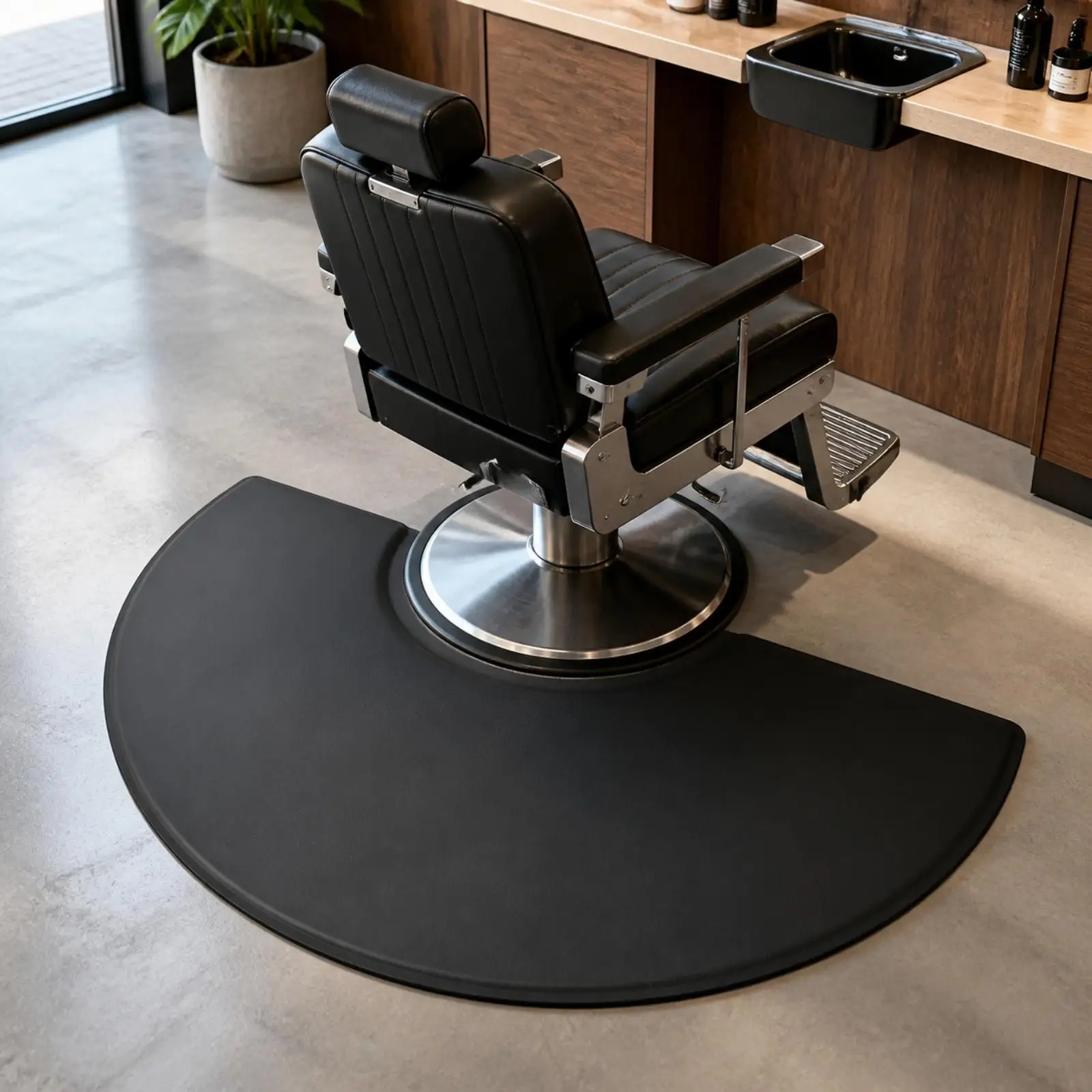 Semicircular Salon Floor Mat Cushioned Barber Chair Mat for Hairstylists, Hair Salons, Barbershops - view 5