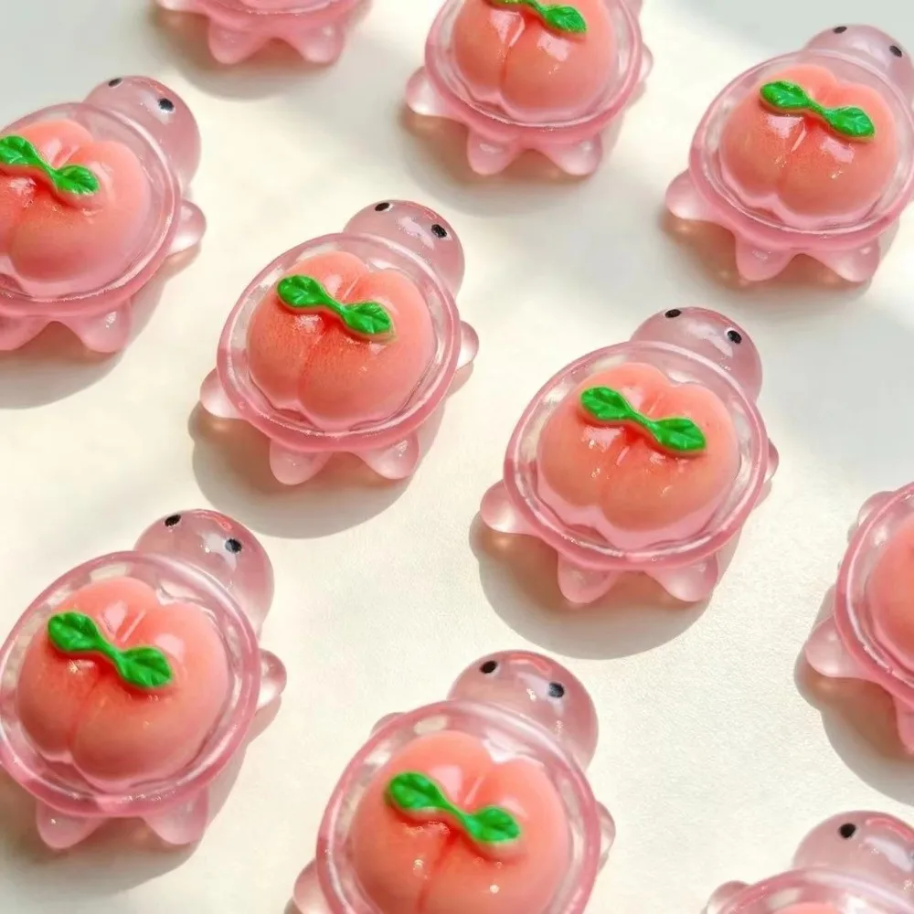 Mini Cartoon Turtle Figurine DIY Craft Resin Phone Case Accessory Backpack Design Peach Fruit Desktop Display Ornament