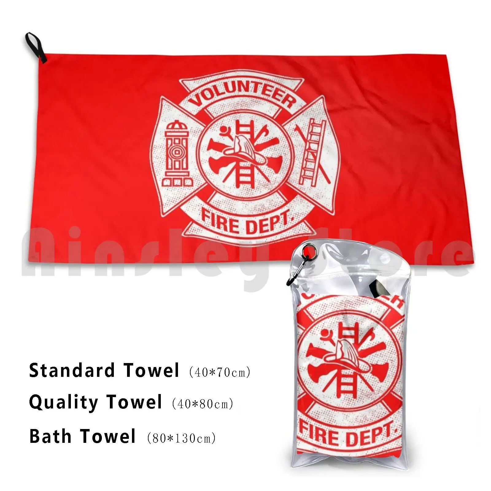 Volunteer Fire Department Firefighter Maltese Cross Design Custom Towel Bath Towel Volunteer Firefighter