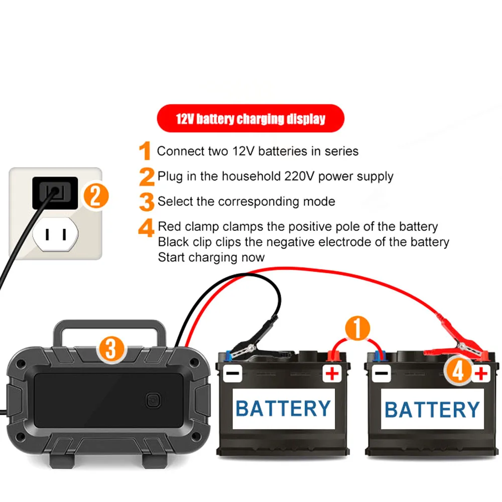 For Motorcycle SUV Truck LED Display Pulse Repair Battery Charging 10A High Power 12V 24V Car Battery Charger Multifunctional