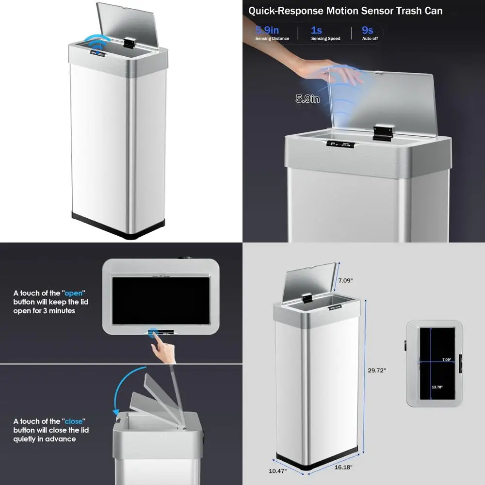 

Touchless Automatic 18.5 Gallon Stainless Steel Trash Can with Motion Sensor and Bag Holder, Smart Bin for Kitchen Use