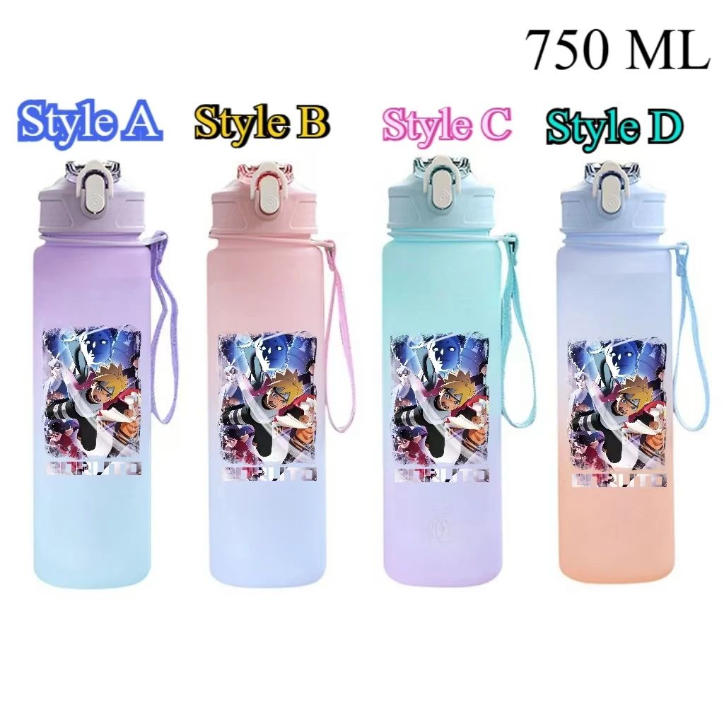 750 مللي ناروتو بوروتو البلاستيك التدرج اللون القش كوب ماء الرياضة زجاجة ماء عالية القيمة في الهواء الطلق سعة كبيرة مخيم شرب هدية