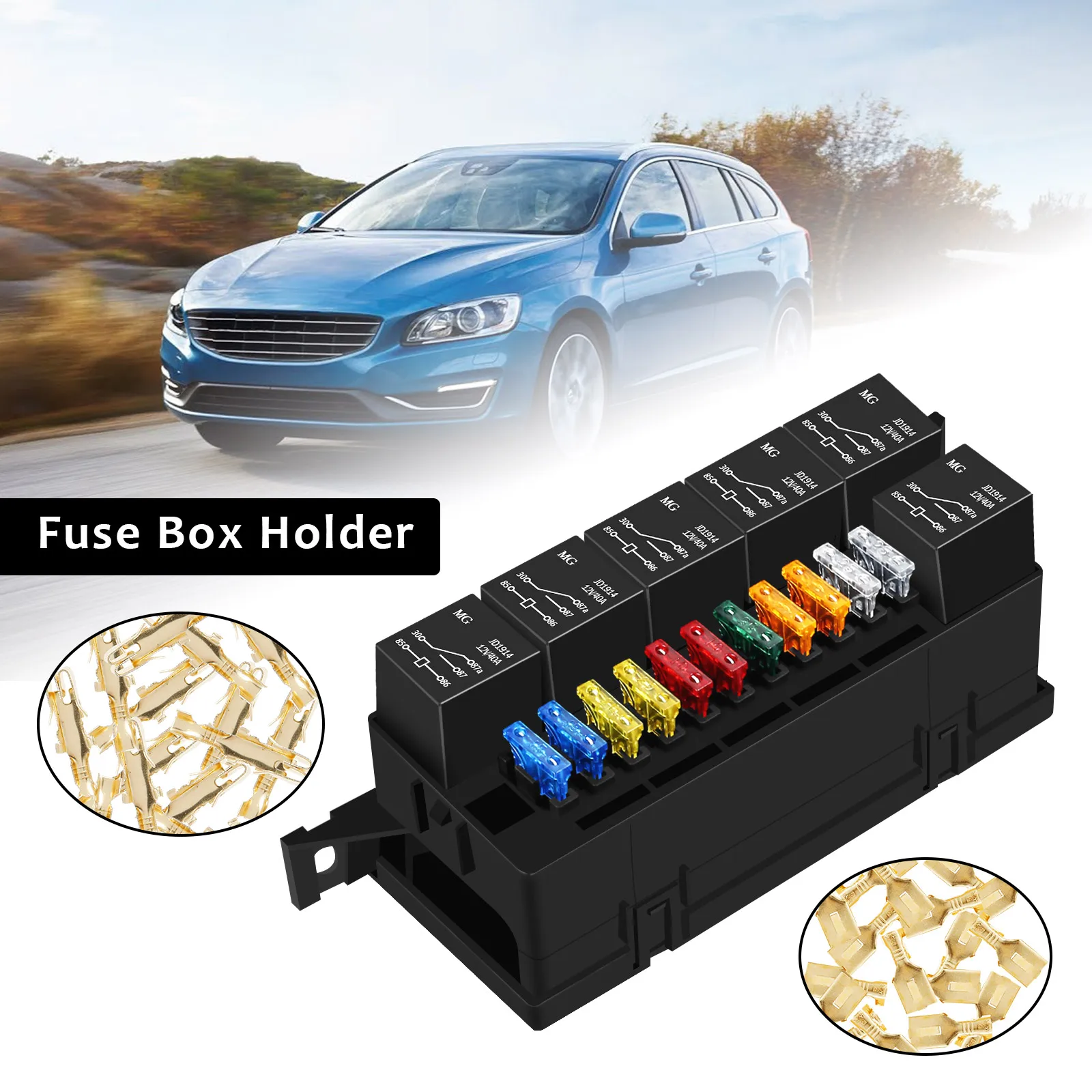 12V Fuse Relay Box Kit 52 Crimp Terminals 11 ATC/ATO Fuse and 6 Relay Waterproof Car Fuse Relay Box Block for Car Truck RV Boat